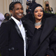 Rihanna and US rapper A$AP Rocky arrive for the 2021 Met Gala at the Metropolitan Museum of Art on September 13, 2021 in New York